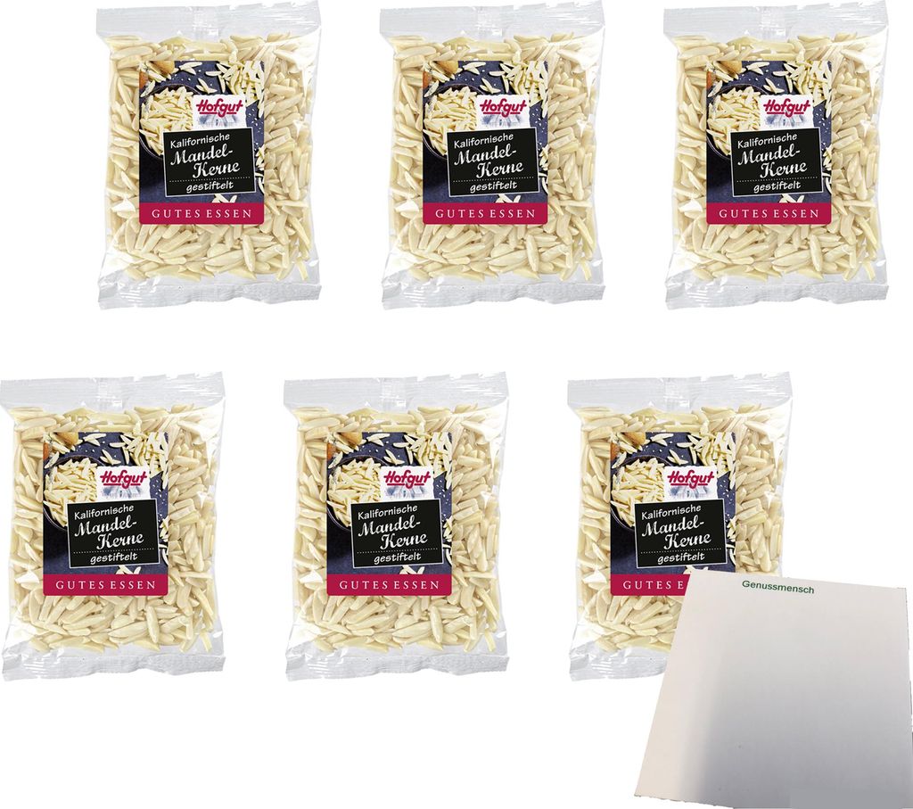 Hofgut Kalifornische Mandeln gestiftelt VPE (6x100g Beutel) + usy Block