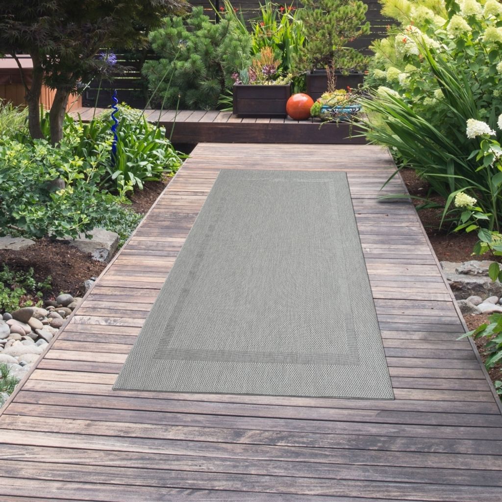 Sisalteppich indoor & outdoor mit Bordüre in grau Größe - 80 x 150 cm