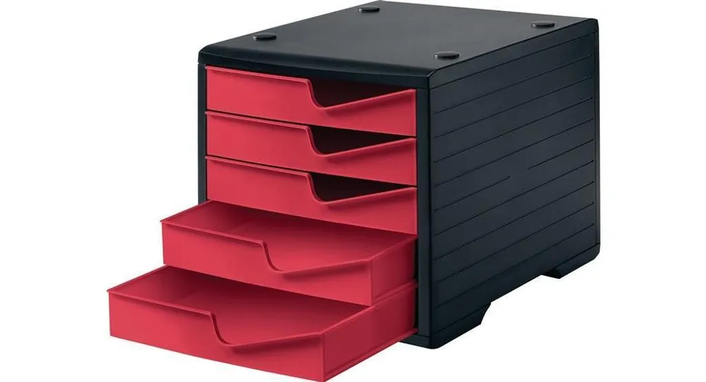 Module de rangement design 5 tiroirs en polystyrène noir et cranberry