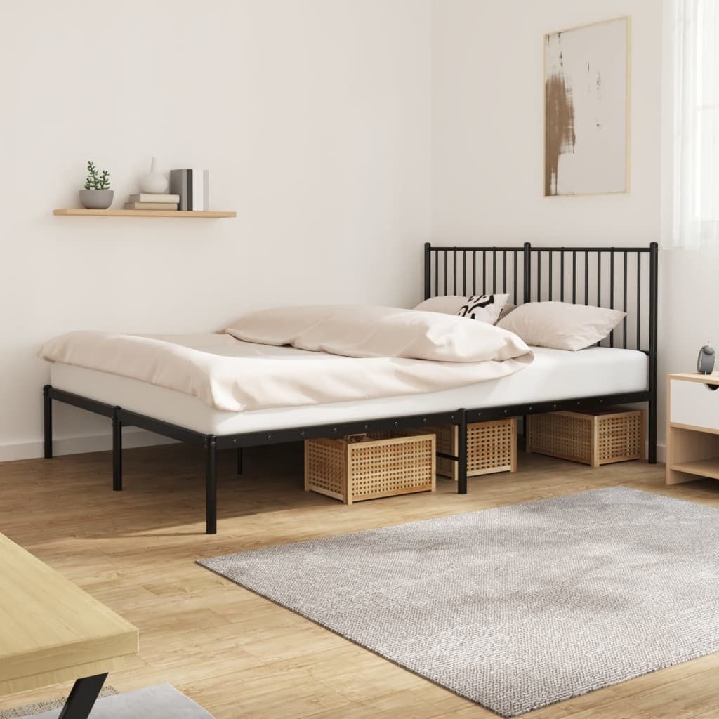 The Living Store Bettgestell mit Kopfteil Metall Schwarz 150x200 cm