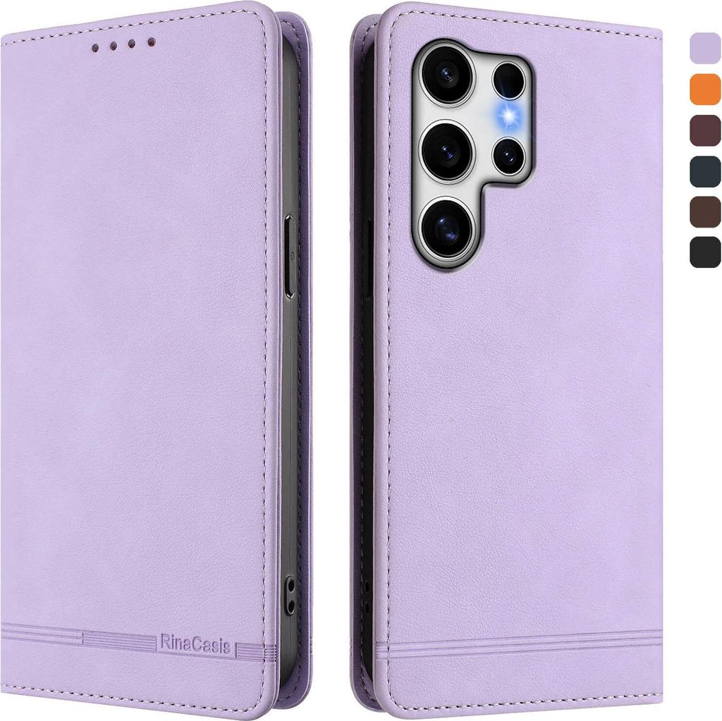 Hülle für Samsung Galaxy S25 Ultra, Retro Kunstleder Ständer Klapphülle mit Kartenfächer und Magnetische Violett