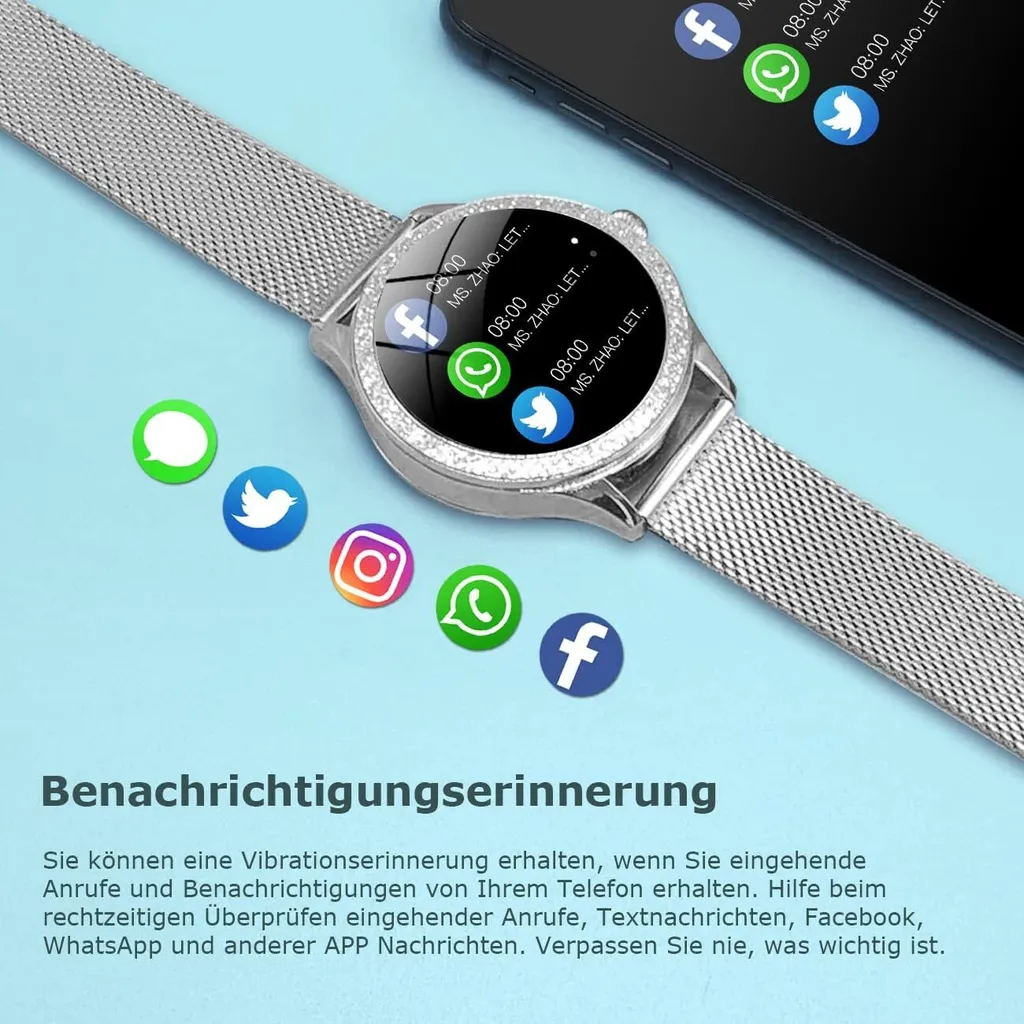 Regalo Ideale Smartwatch Donna Argento - Orologio Elegante con Salute - 4
