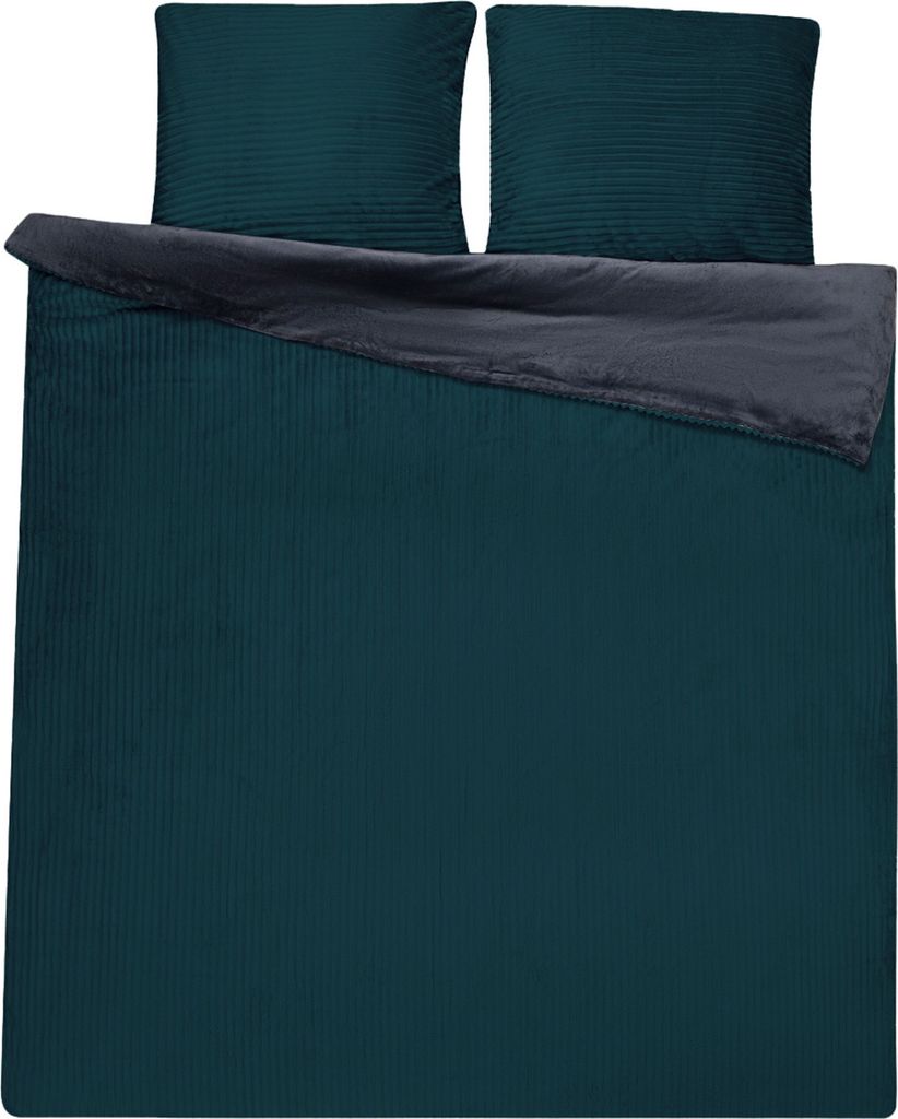 Winter Bettwäsche Cord Optik Uni Teddy Plüsch Nicki Warme Fleece Cashmere Touch, Größe:155x220 cm, Farbe:Smaragdgrün