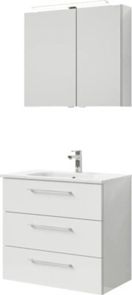 Badmöbel-Set Pelipal Sunline 121 BxHxT 81 x 200 x 46 cm Frontfarbe weiß hochglanz mit Mineralguss-Waschtisch Waschtischu