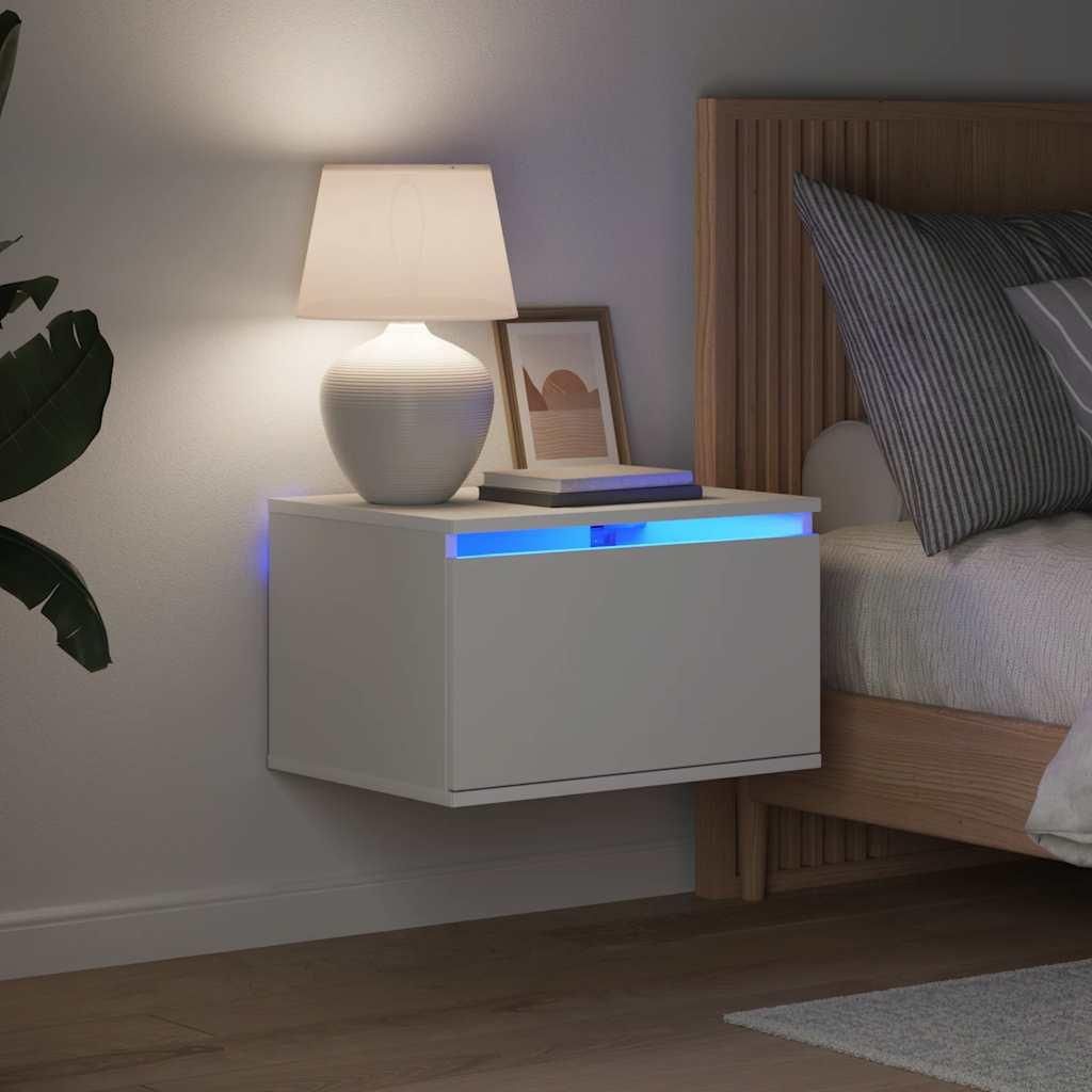 vidaXL Nástěnný noční stolek s LED světly Bílý Obrázek produktu 