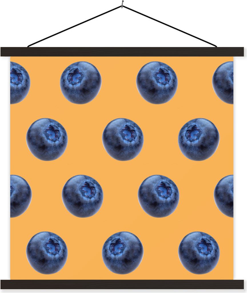 MuchoWow Textilposter Blaue Beere - Orange - Muster 90x90 cm mit schwarzem Rahmen - Magnetisches