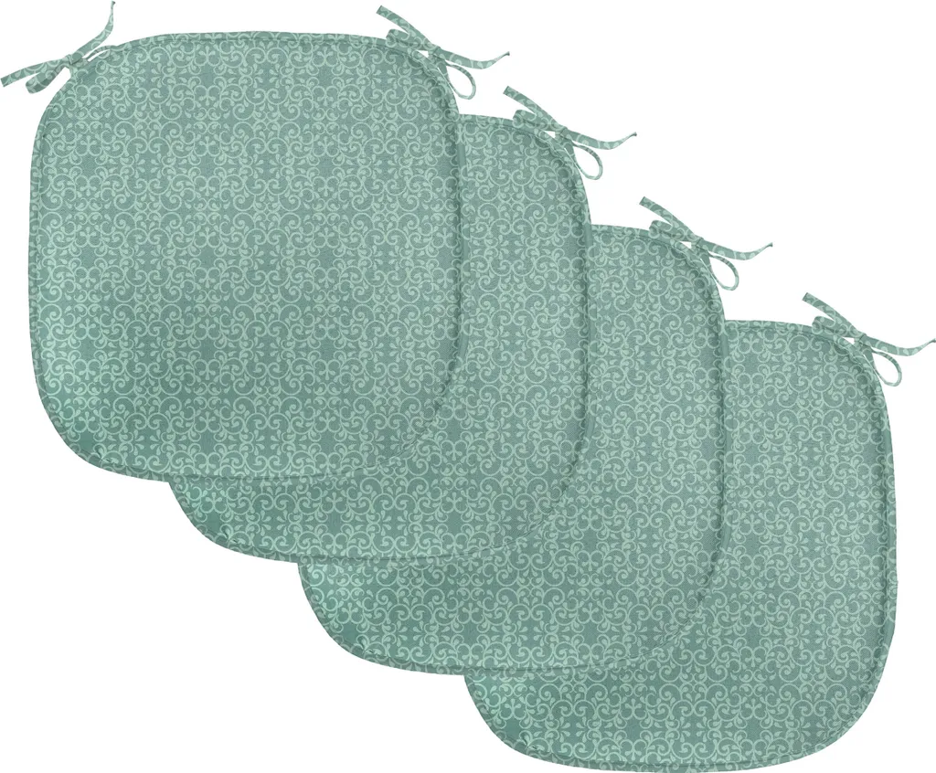 ABAKUHAUS Imbottitura verde per sedie da sala da pranzo, decorazioni vintage vittoriane, cuscino decorativo impermeabile con cinturini per sedie da cucina, 40 cm x 40 cm, confezione da 4, turchese Seafoam