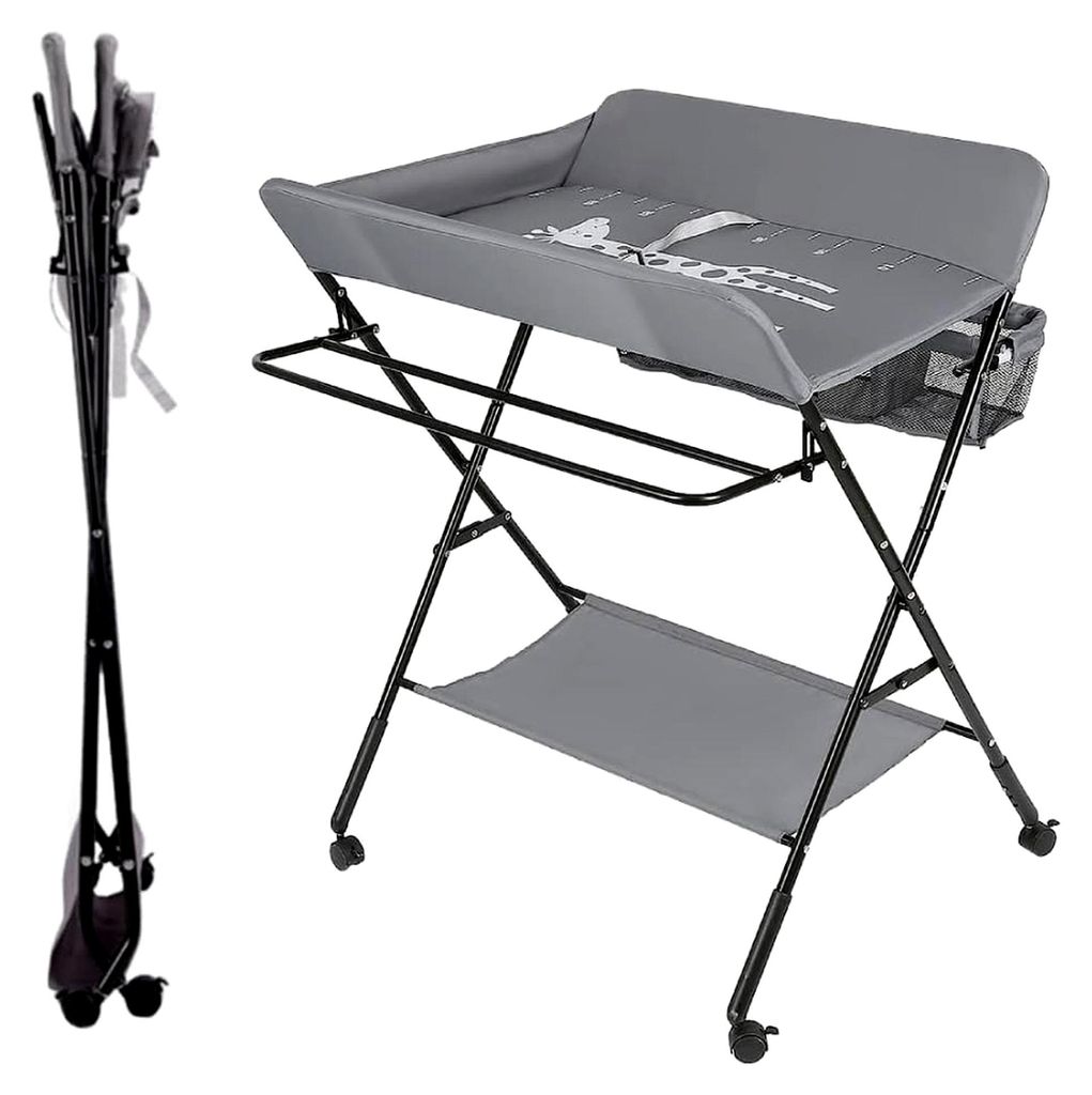Klappbarer Wickeltisch, Höhenverstellbare Wickelkommode, Tragfähigkeit bis 15 kg, Geeignet für Mütter mit einer Größe von 145-175 cm (Grau-sc...