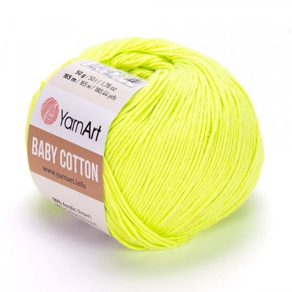 YarnArt Baby Baumwolle Garn Neon Grün 50g/165m - Weich, Hypoallergen, Ideal für Amigurumi & Kleidung