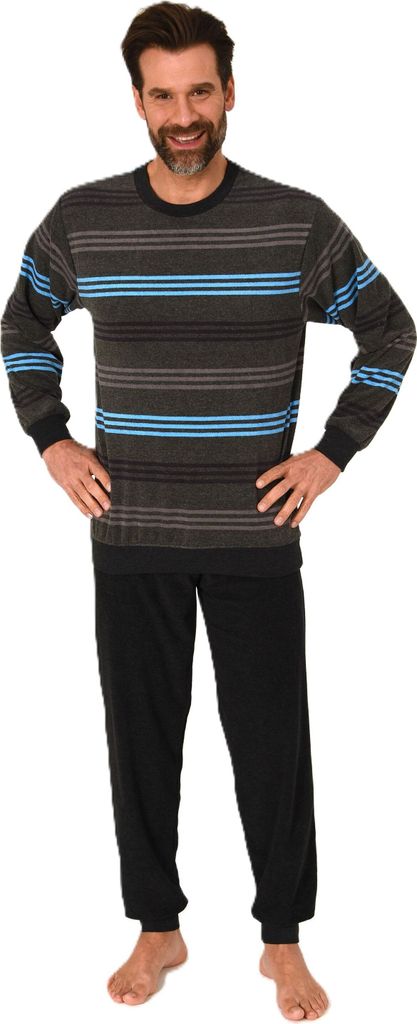 Normann Herren Schlafanzug langarm in Frottee Stretch Qualität – auch in Übergrößen ; blau , 48