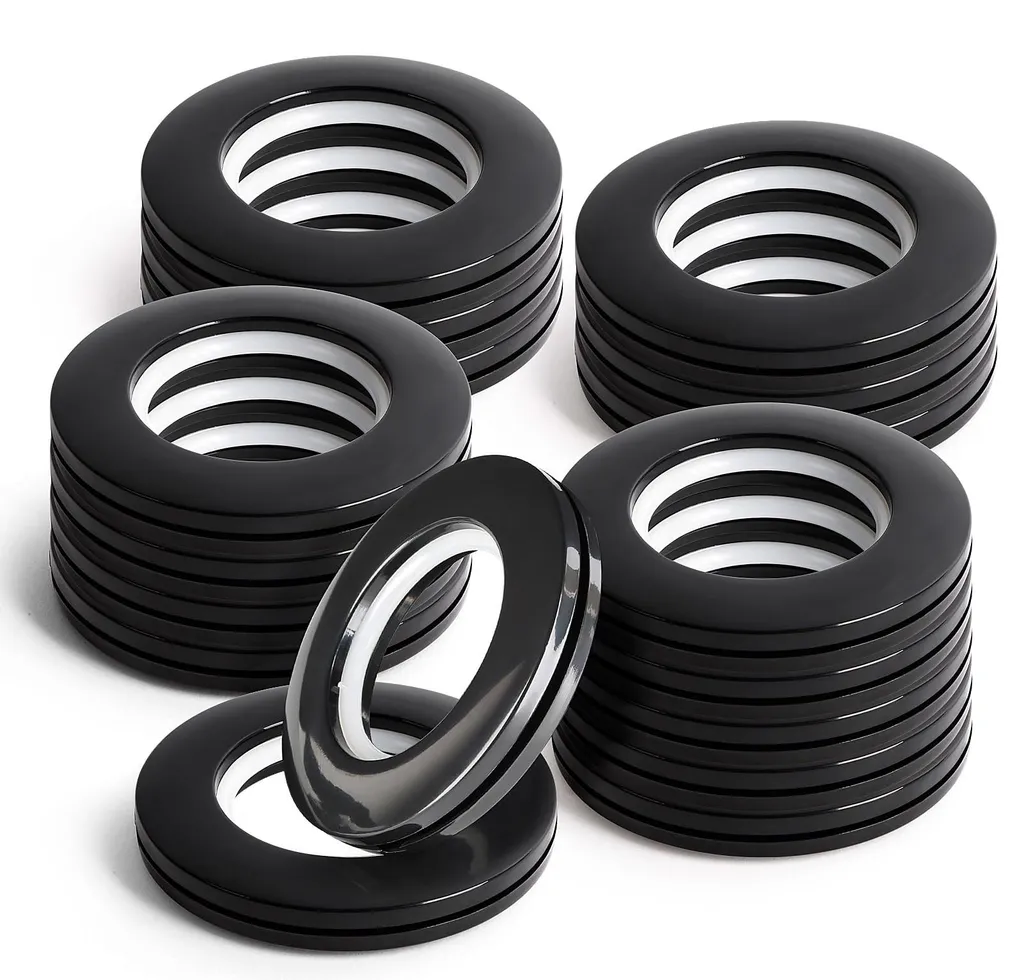Anneaux rideau de douche 40mm noirs silencieux avec nanostructure, 16 pcs