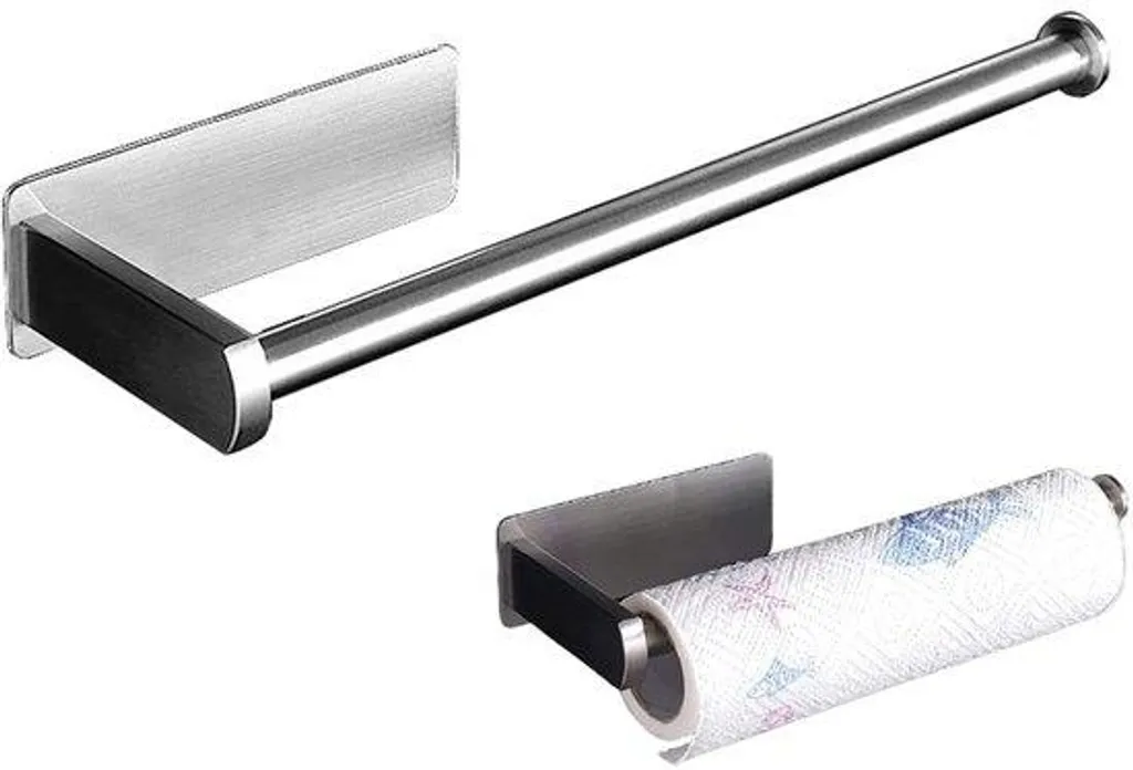 Porte-papier toilette autocollant 32 cm en acier inox brossé argenté
