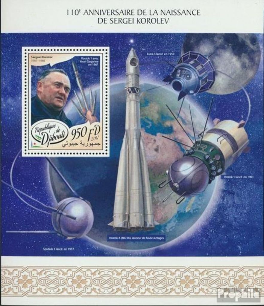 Briefmarken Dschibuti 2017 Mi Block 892 (kompl. Ausg.) postfrisch Sergej Koroljow