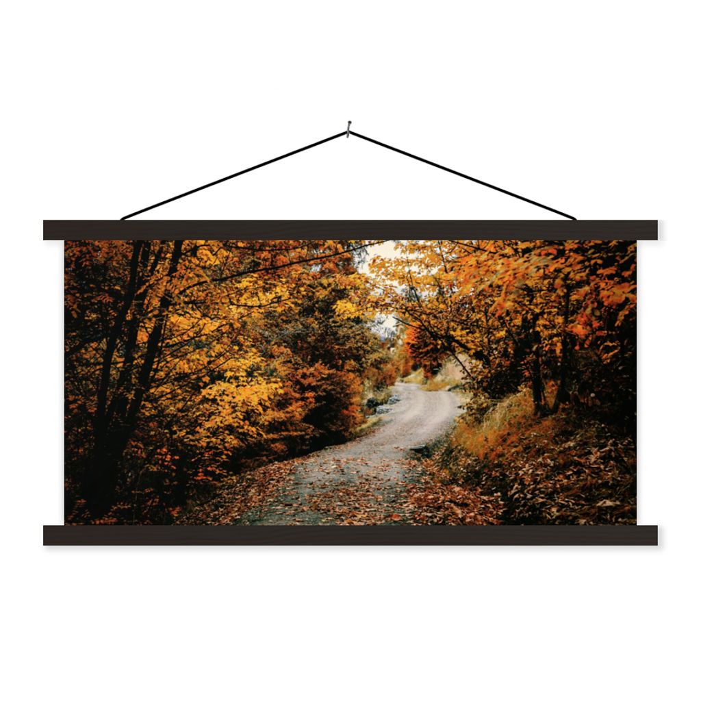 MuchoWow Textilposter Herbstwald - Weg - Laub - Ländlich 60x30 cm mit schwarzem Rahmen - Textilien