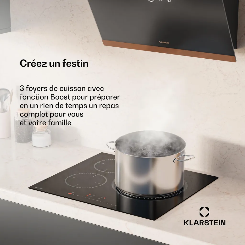Table induction 3 zones avec fonction Boost et commande Slider tactile