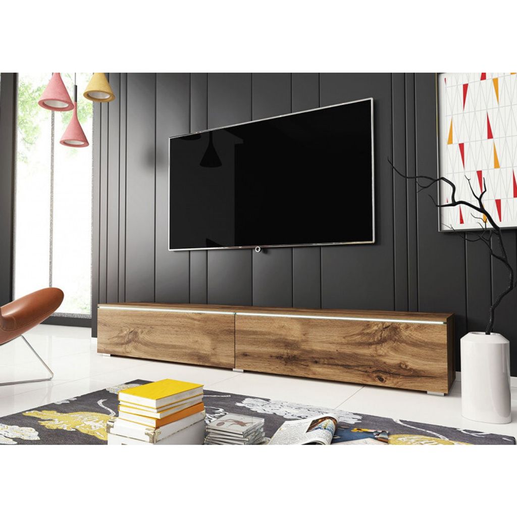 MIRJAN24 TV-Lowboard Detroit D180, Stilvoll TV-Tisch, 2 Türen, Modern Wohnzimmer (Wotan, ohne Beleuchtung)