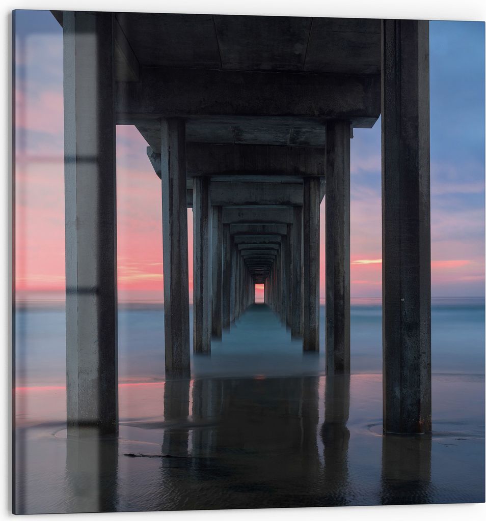 DEQORI Küchenrückwand Glas 60x60 cm 'Pier im Abendrot' Spritzschutz Bad Rückwand Küche