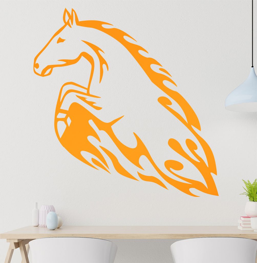 Flammen Pferd Wandtattoo in 6 Größen - Wandaufkleber Wall Sticker - Dekoration, Küche, Wohnzimmer, Schlafzimmer, Badezimmer
