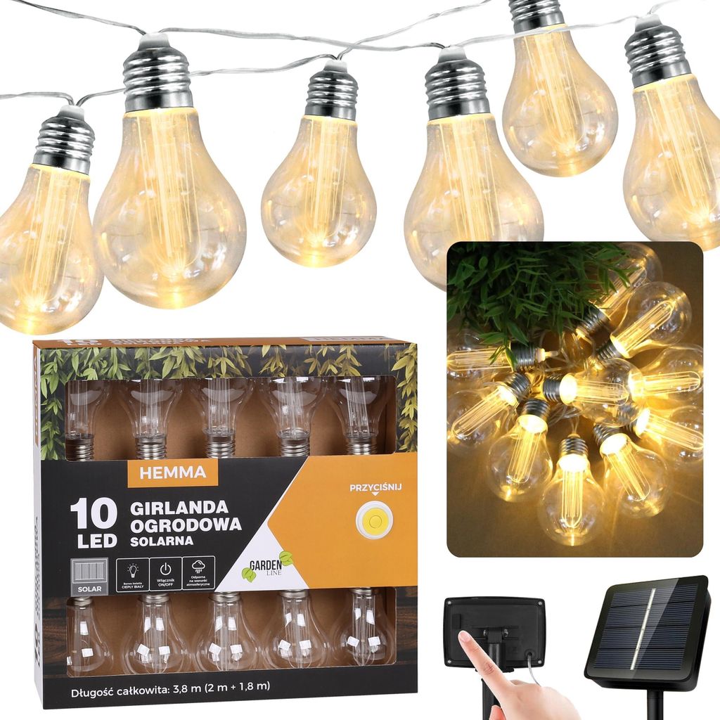 Solar-Gartengirlande 10 LED warmweiß, Lichterkette 3,8m