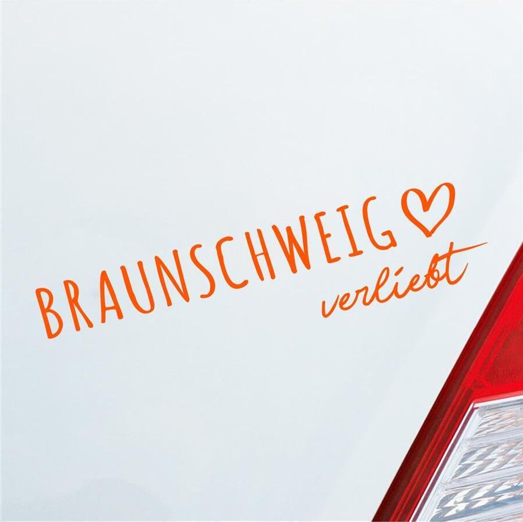Auto Aufkleber Braunschweig verliebt Herz Stadt Heimat Liebe Car 19x5 cm Orange Sticker Heckscheibenaufkleber