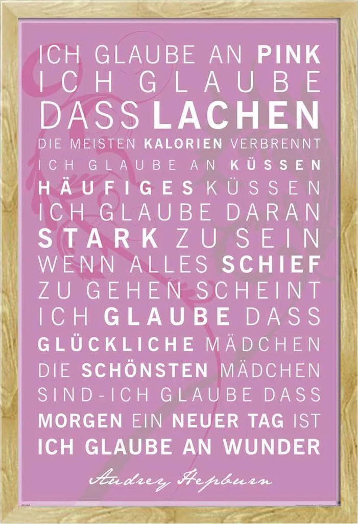 Motivazionale - Poster - Credo nel rosa + cornice rimovibile, Shinsuke® Maxi MDF faggio, vetro acrilico