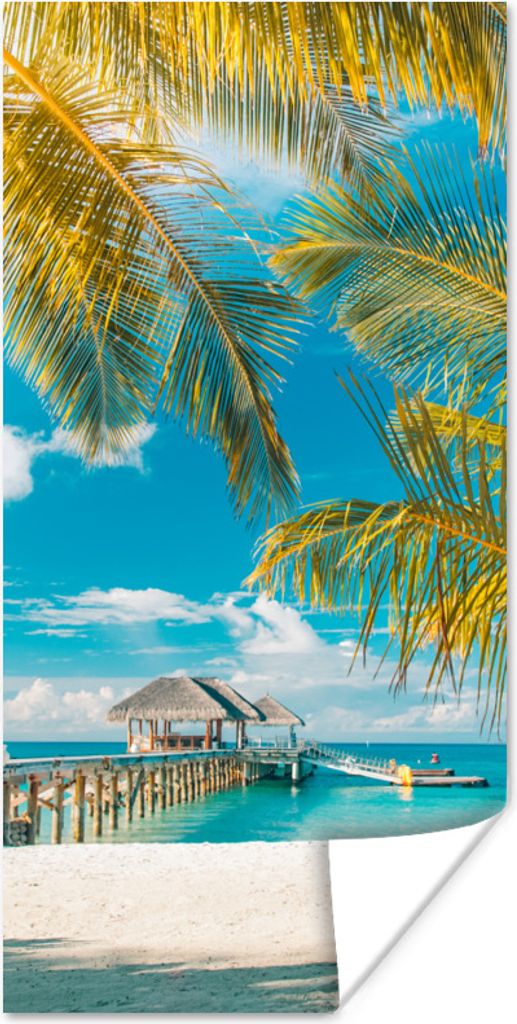 MuchoWow Poster Strand - Palme - Meer 75x150 cm - Dekoration für die Wände