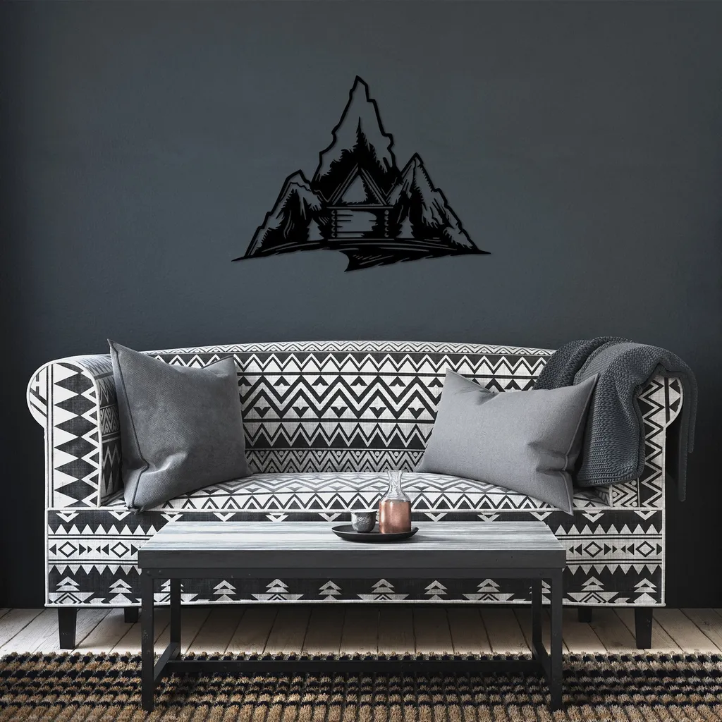 Wallity Everest SKL2528 Nero - Decorazione Parete in Metallo 70x52 cm