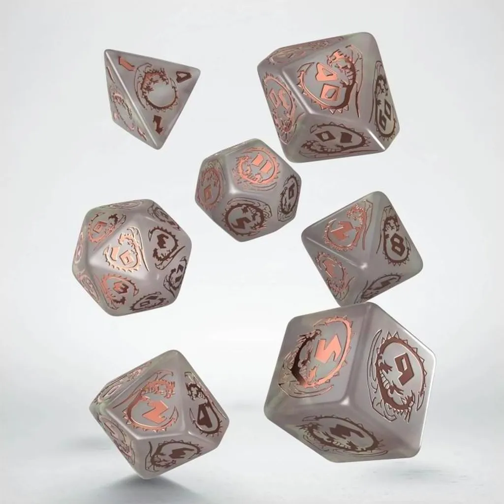 Dés Dragons Gris et Cuivre - Set de 7 Dés de Jeu de Rôle Dragon
