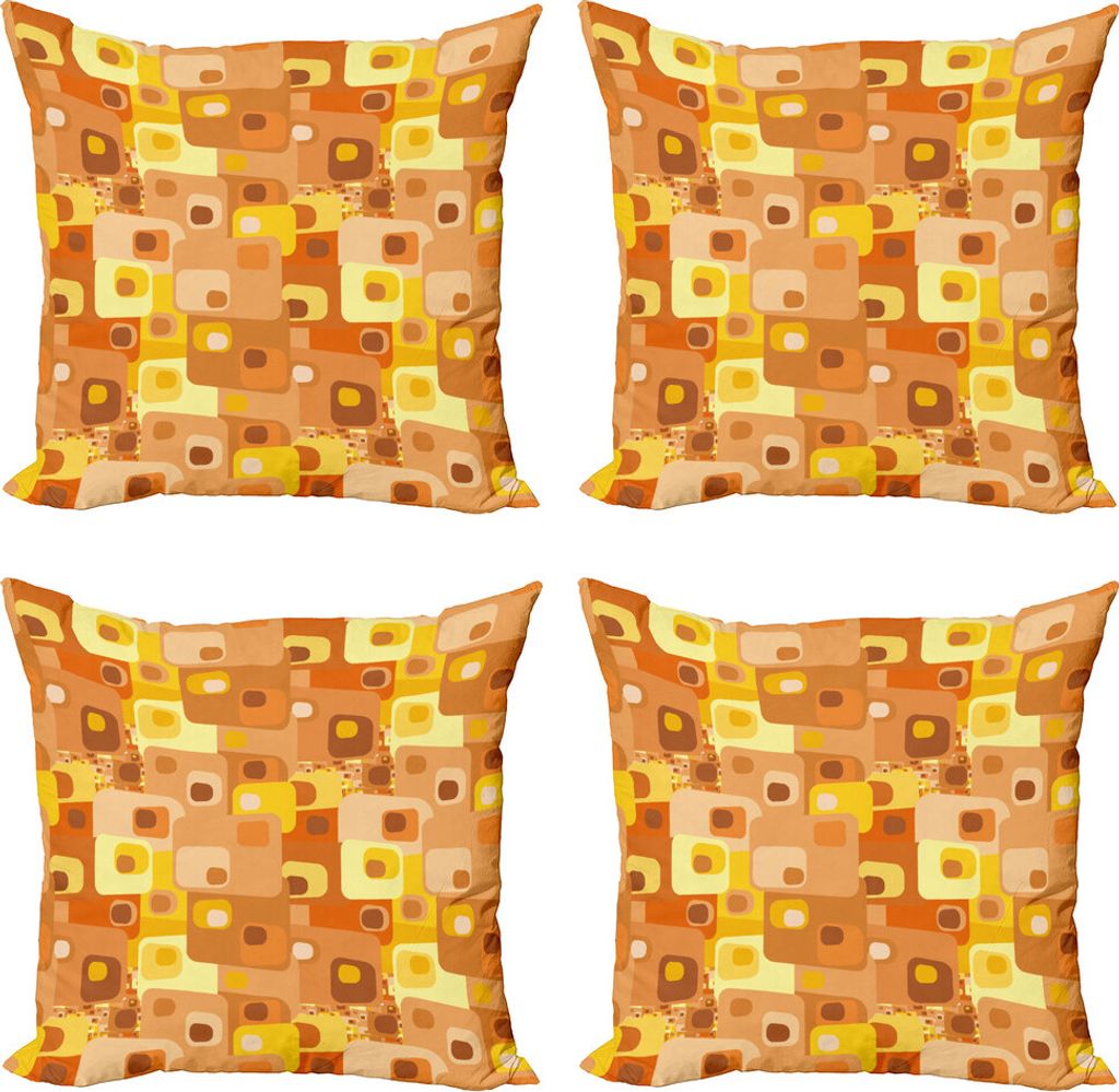 ABAKUHAUS Retro Kissenbezug Set (4 Stück), Abgerundete Funky Squares, Moderner Doppelseitiger Digitaldruck, 50 cm x 50 cm, Mehrfarbig