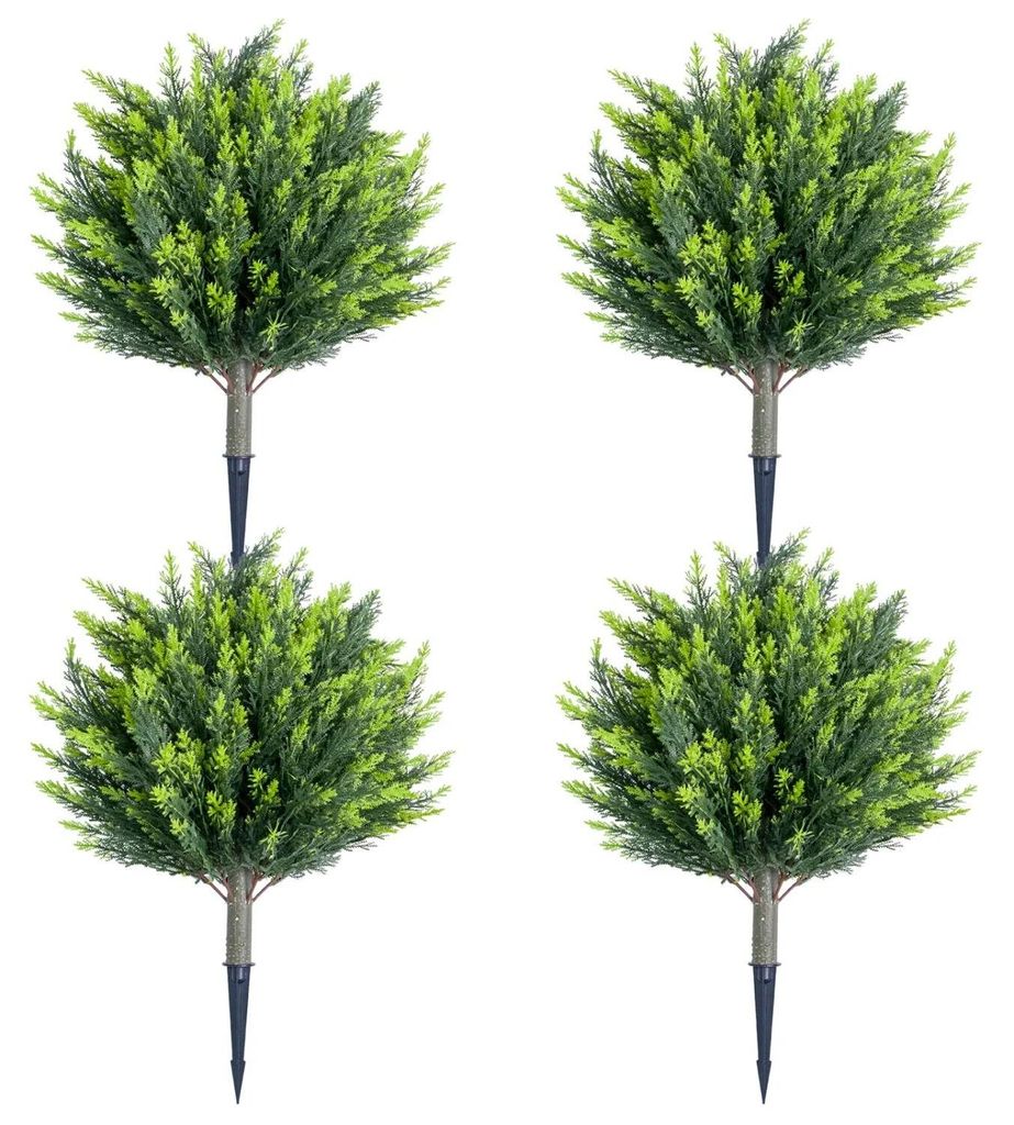 Künstliche Buchsbaum Kugelbäume - 4er Set Topiary Modell C - Plastikpflanze - Eukalyptus & Zeder - Garten Deko für außen - Grün