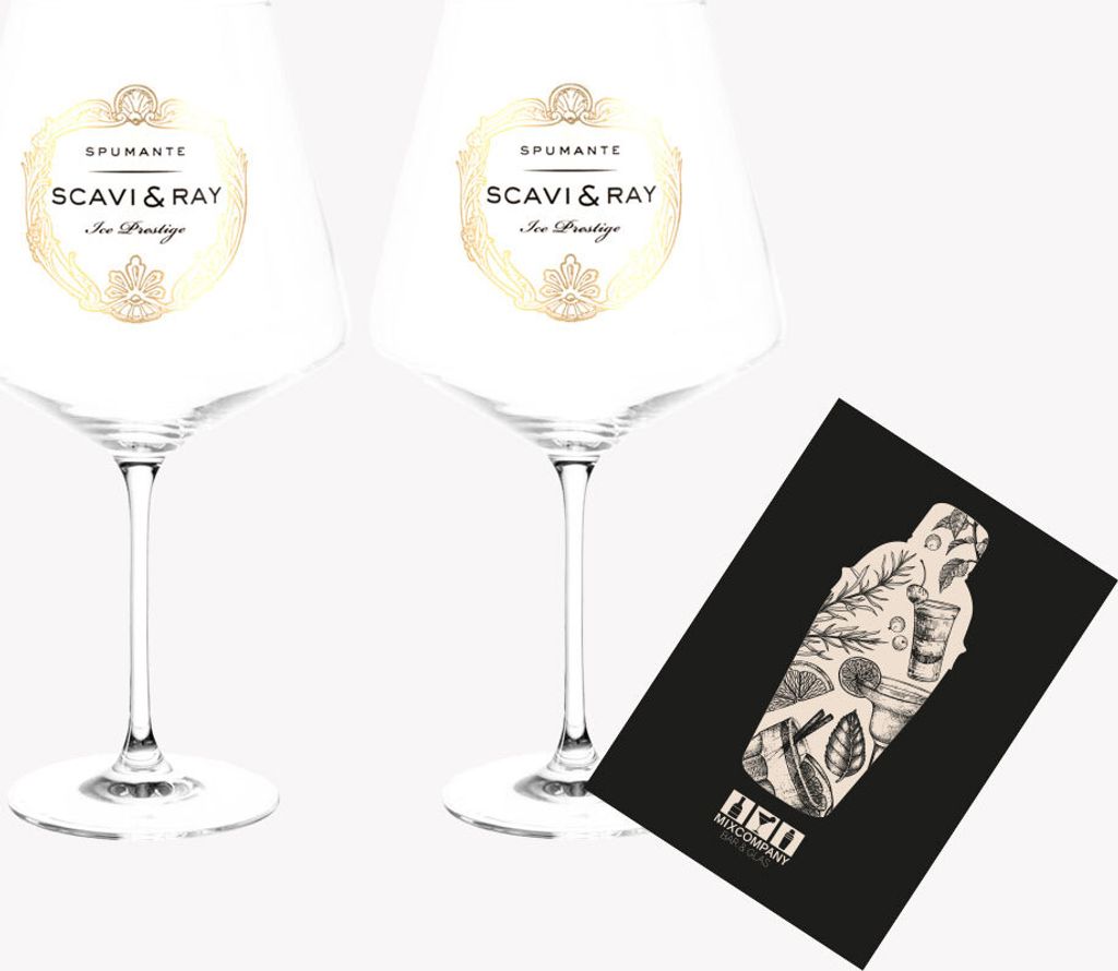 Scavi & Ray ICE Glas NEU 2er Set Gläser - 2x Ballonglas für Prosecco / Champagner / Wein ICE Gläser weiss mit 0,2L Eichung