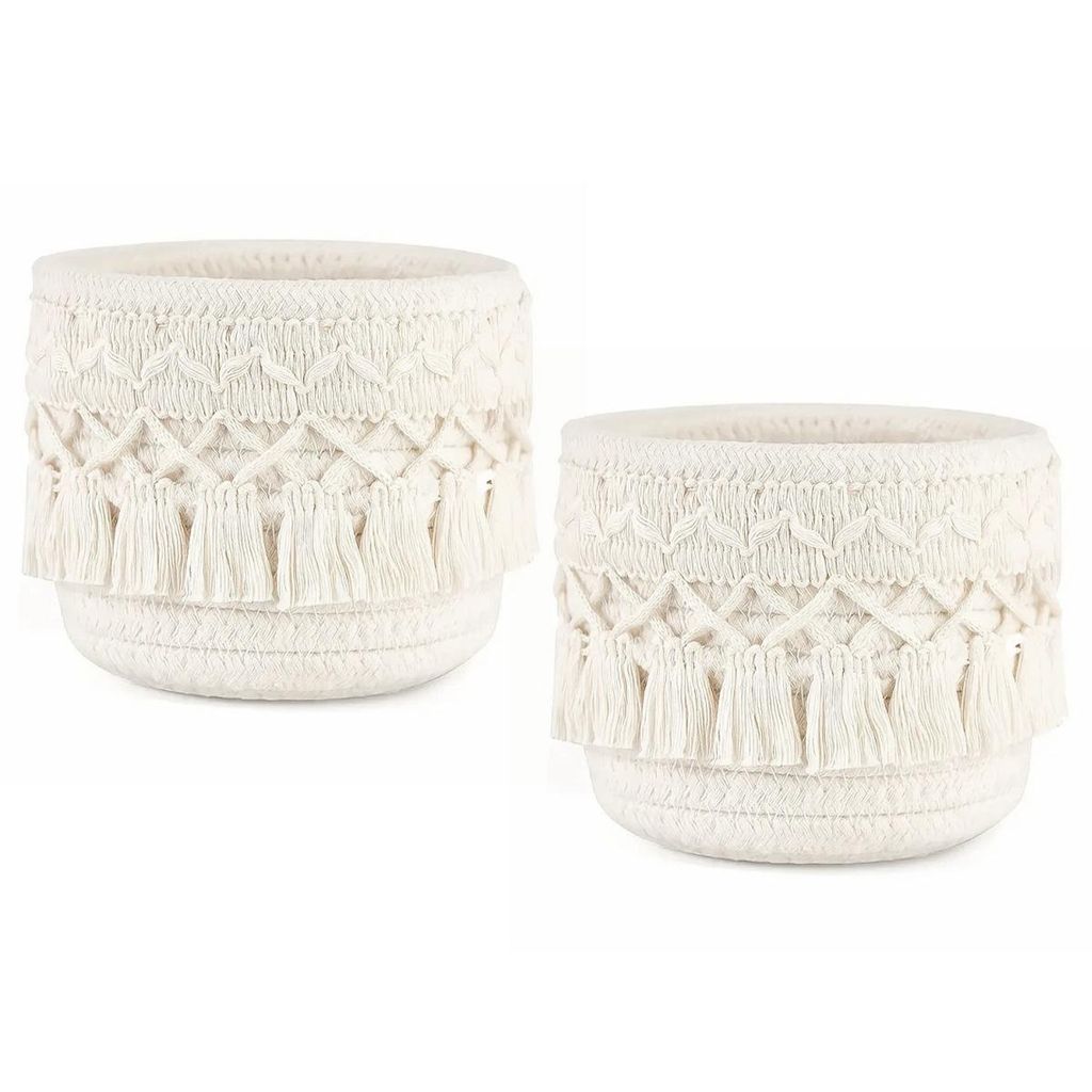 Geflochtener Kosmetik-Pinselhalter, Kamm- & Pinsel-Aufbewahrungsbox, Mini-Aufbewahrungskorb, 2er-Set im Boho-Stil, für Stifte, Bleistifte & Behälter