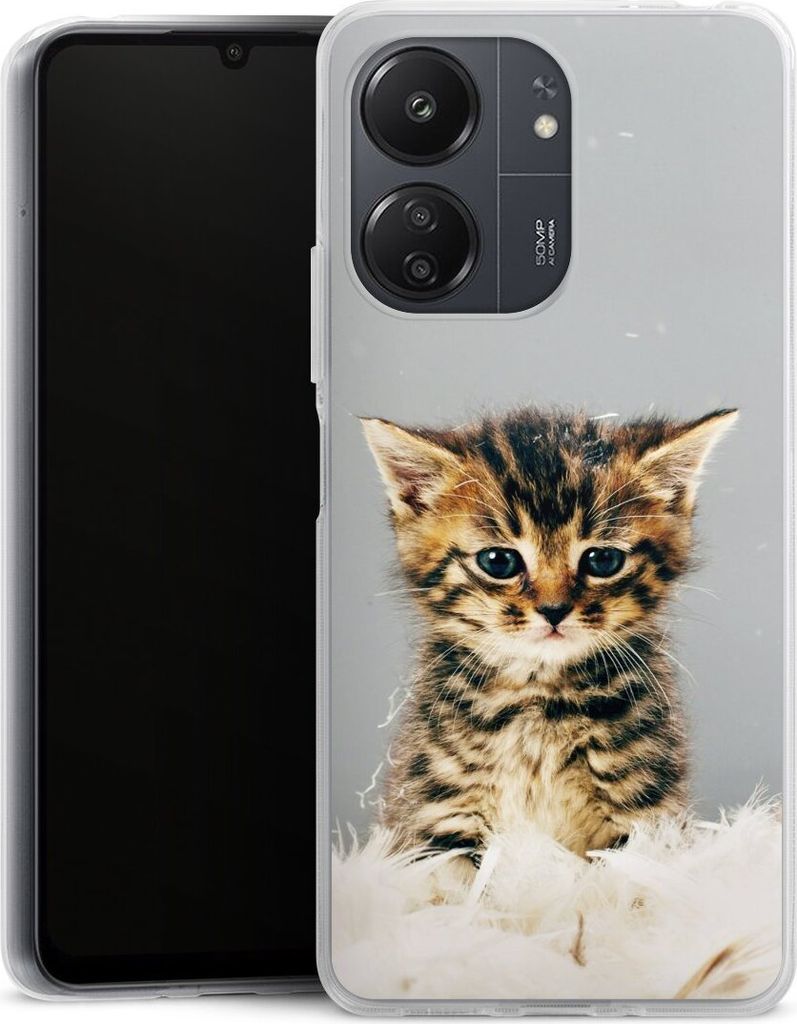 DeinDesign Handyhülle für Xiaomi Redmi 13C 5G Silikon Hülle Case Smartphone Schutzhülle Feder Haustier Katze