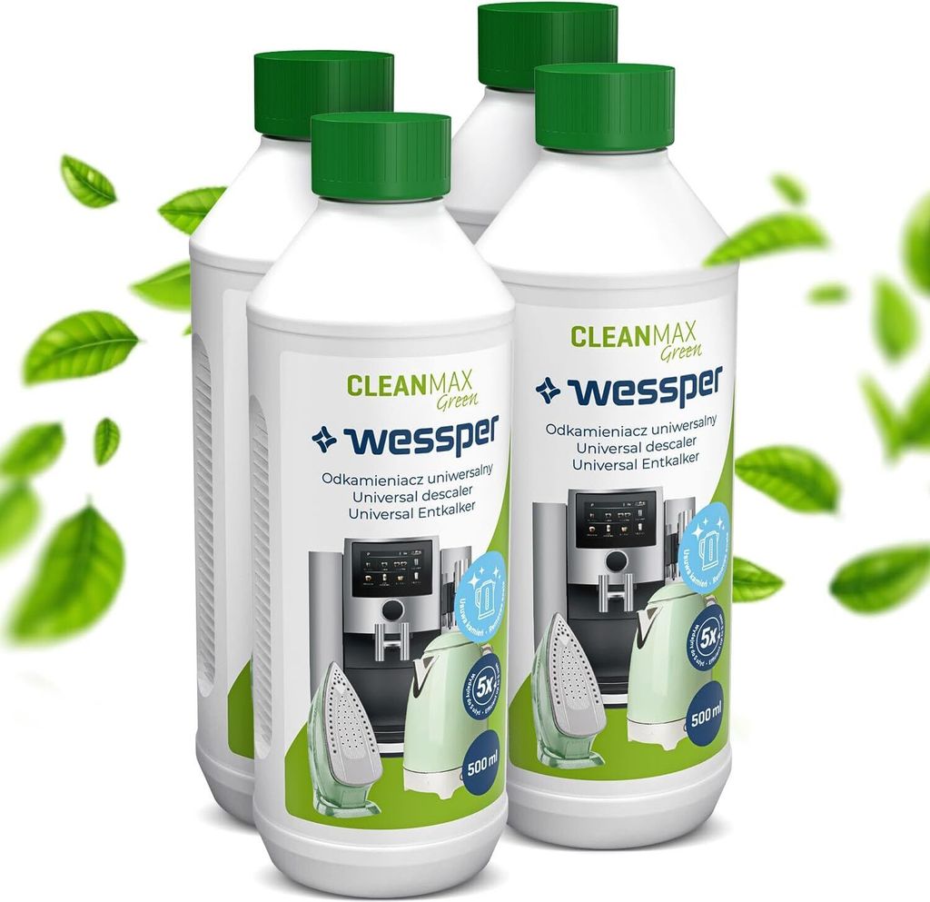 Wessper ökologische entkalker für Kaffeevollautomat 4 x 500ml, Kaffeemaschine, Espressomaschinen - kompatibel mit Delonghi, Senseo, Saeco, Nespre...