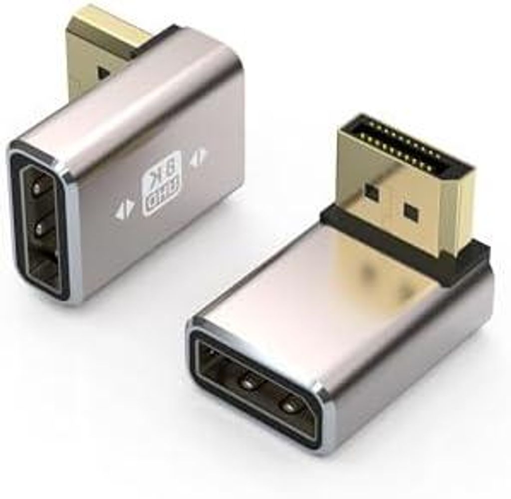 DisplayPort Adapter 2er Set - 8K@60Hz UHD HDR DisplayPort 90 Grad Abgewinkelt (Stecker auf Buchse) - DP Extender Verlängerungsstecker Alummgehäus...