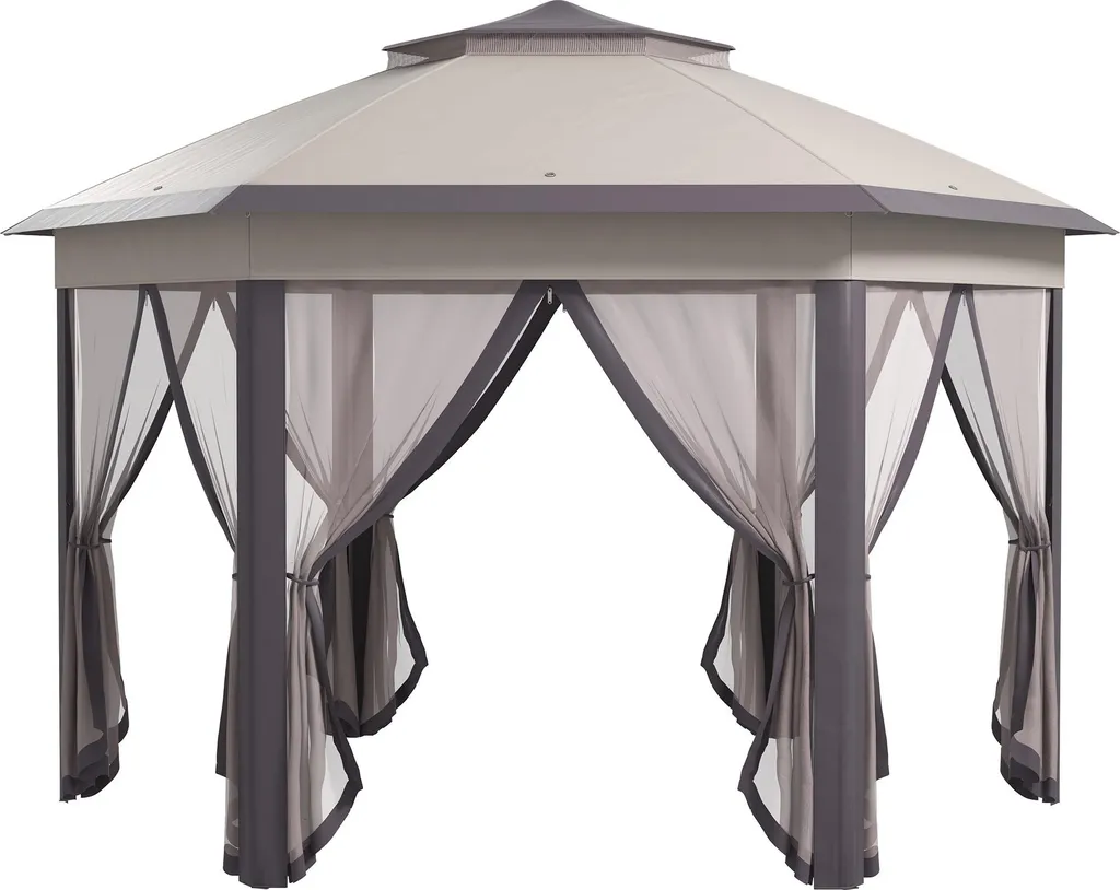 Abri de Jardin 4x4m Anti-Vent avec Double Toit et Parois Amovibles Café