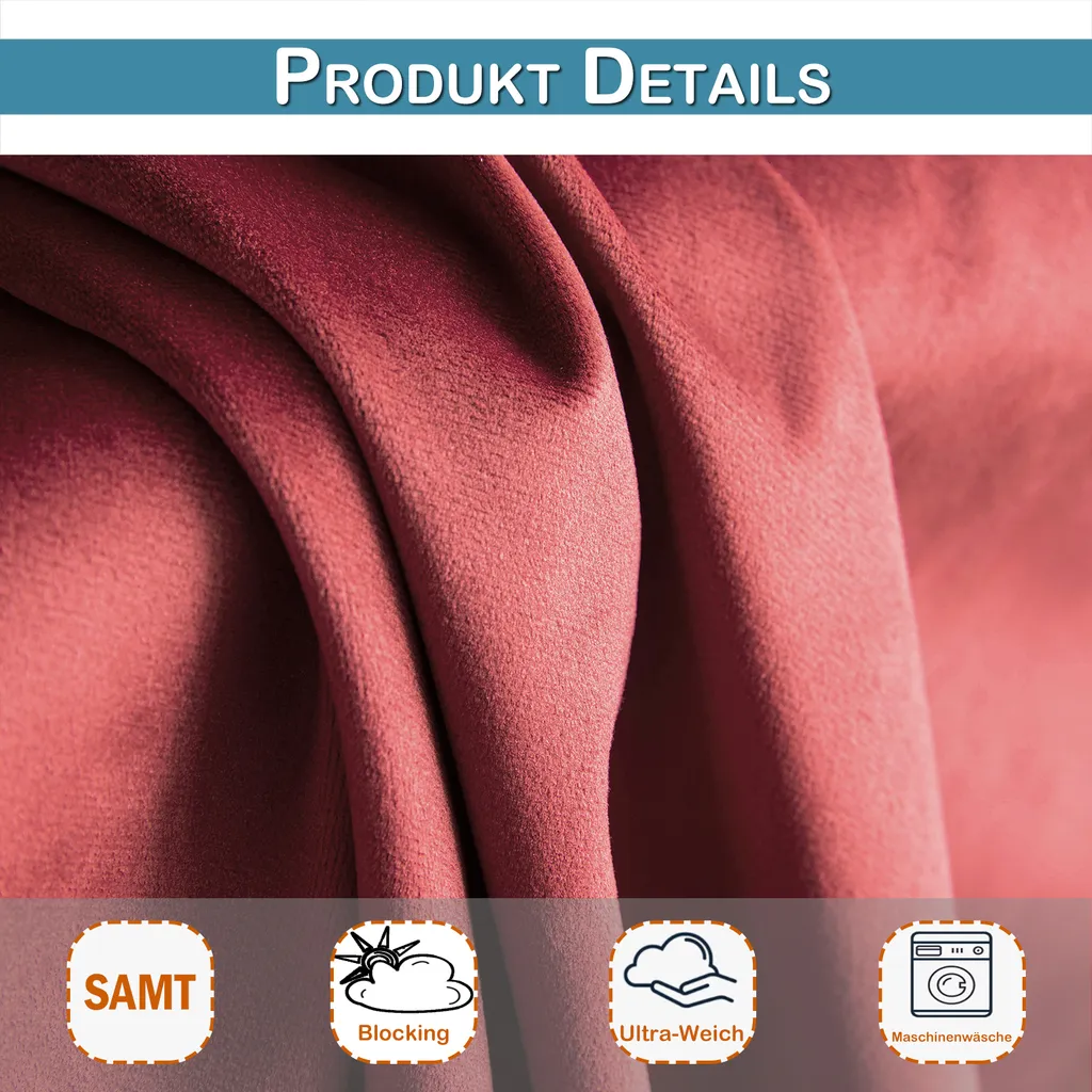 Tende Oscuranti Velluto Rosso L132xH213 cm - Set 2 Pezzi Termici - 4