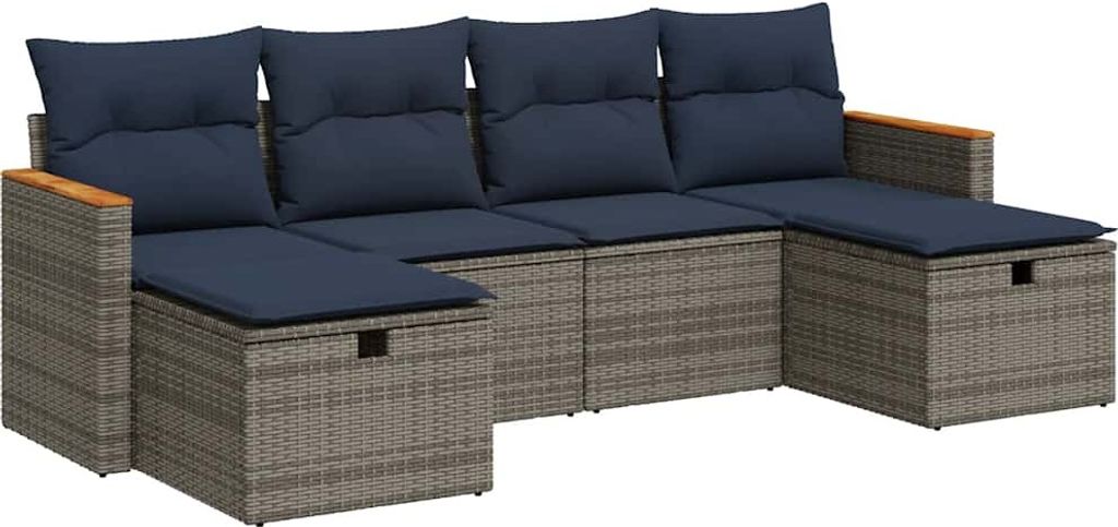 vidaXL 6-tlg. Garten-Sofagarnitur mit Kissen Grau Poly Rattan
