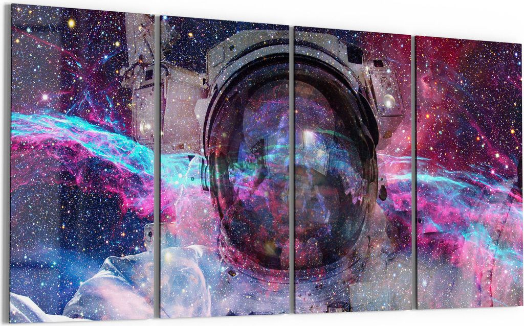 DEQORI Glasbild Echtglas 4x30x60 cm 'NASA Astronaut in Nebula' Wandbilder XXL groß