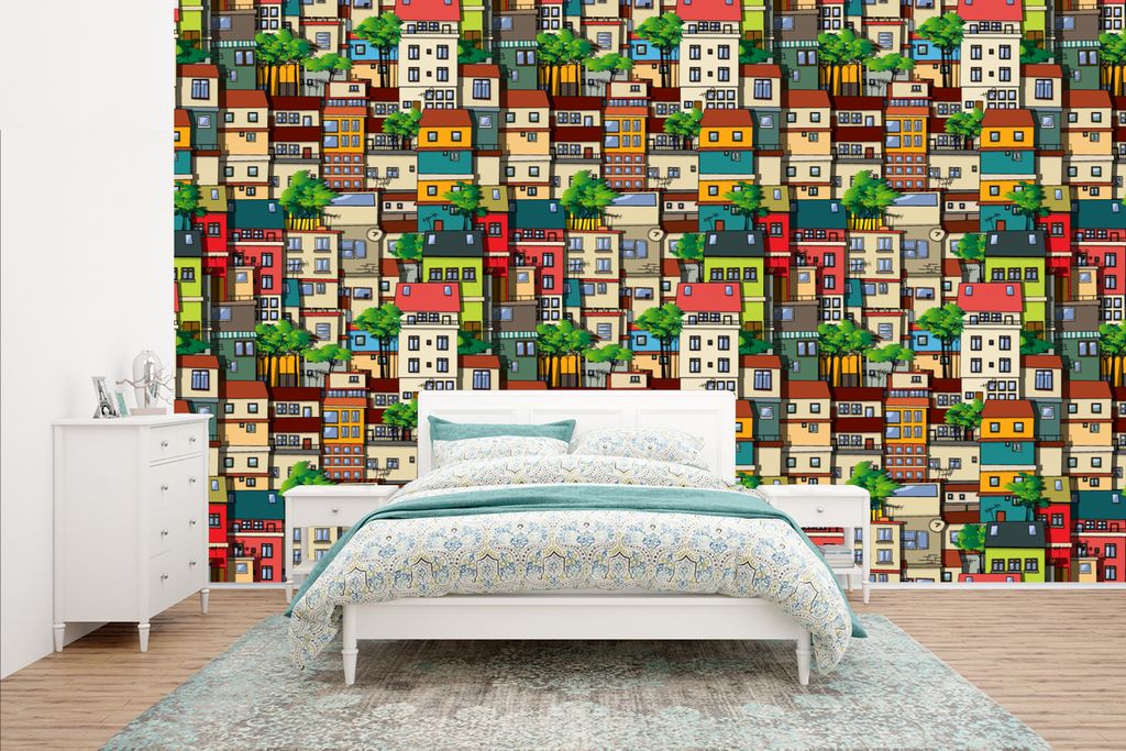 MuchoWow Fototapete für Wohnzimmer oder Schlafzimmer Wandtapete Vinyl Motivtapete Muster - Zuhause - Baum - Jungen - Kinder - Kinder - 400x240 c...