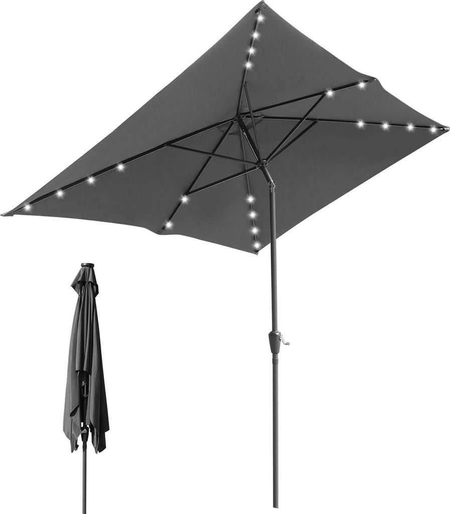 Faziango LED Sonnenschirm 2 × 3 m – Großer Terrassenschirm mit UV-Schutz, grau