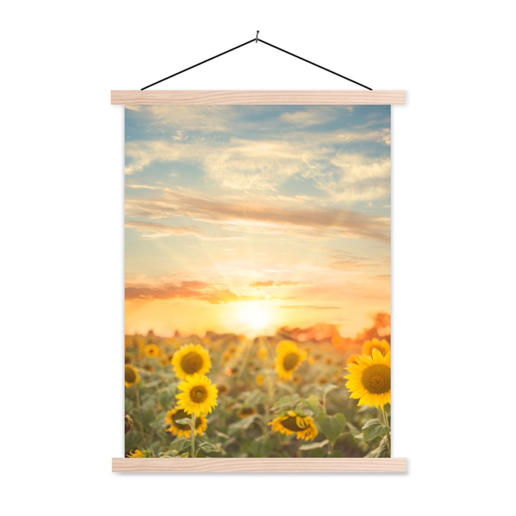 MuchoWow Textilposter Sonnenblume - Sonne - Blumen 40x53 cm mit holzfarbenen Rahmen - Schlafzimmer