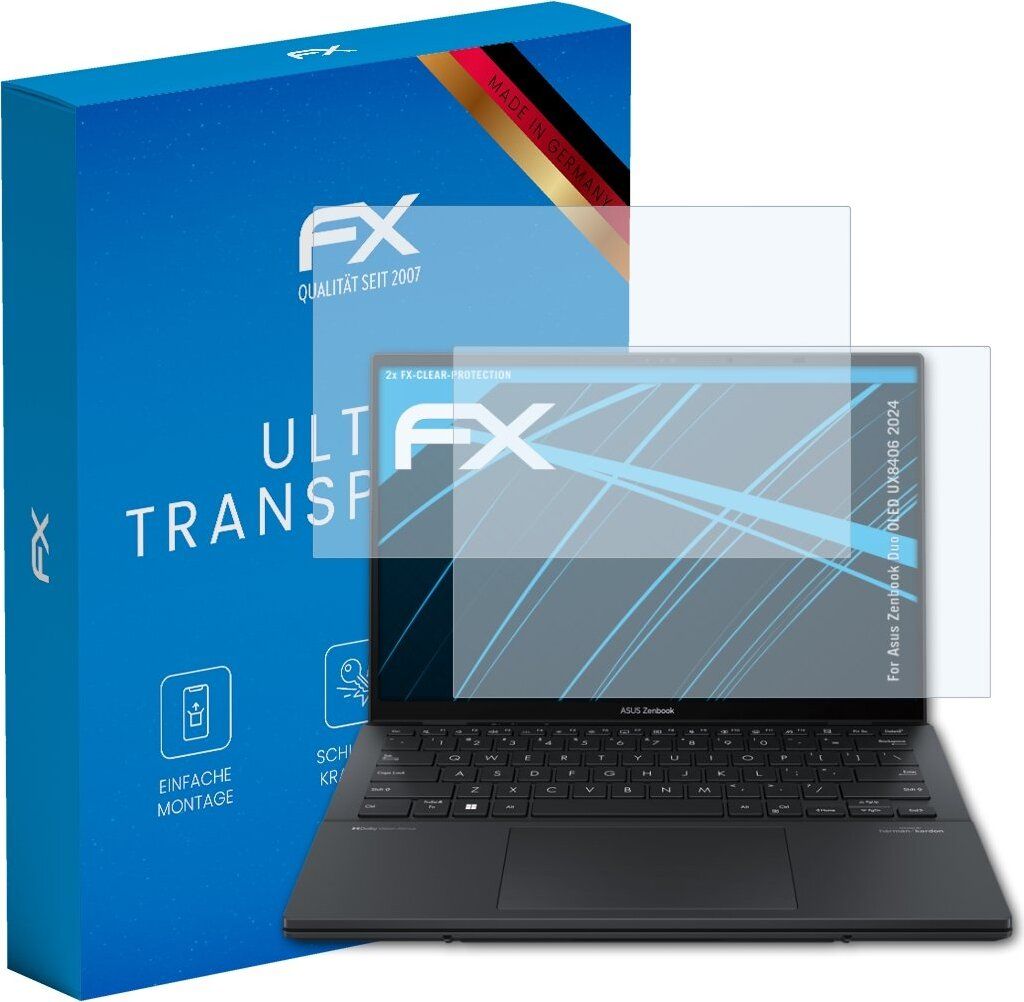 atFoliX FX-Clear 2x Schutzfolie kompatibel mit Asus Zenbook Duo OLED UX8406 (2024) Displayschutzfolie