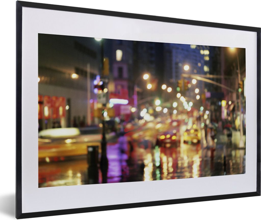 MuchoWow Gerahmtes Poster New York - Lichter - Nacht 60x40 cm - Poster mit Schwarzem Bilderrahmen Wandposter Rahmen Foto Bilder - Schlafzimmer - ...