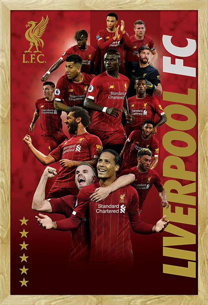 Poster Liverpool FC 2019-2020 sous Cadre Amovible Hêtre MDF