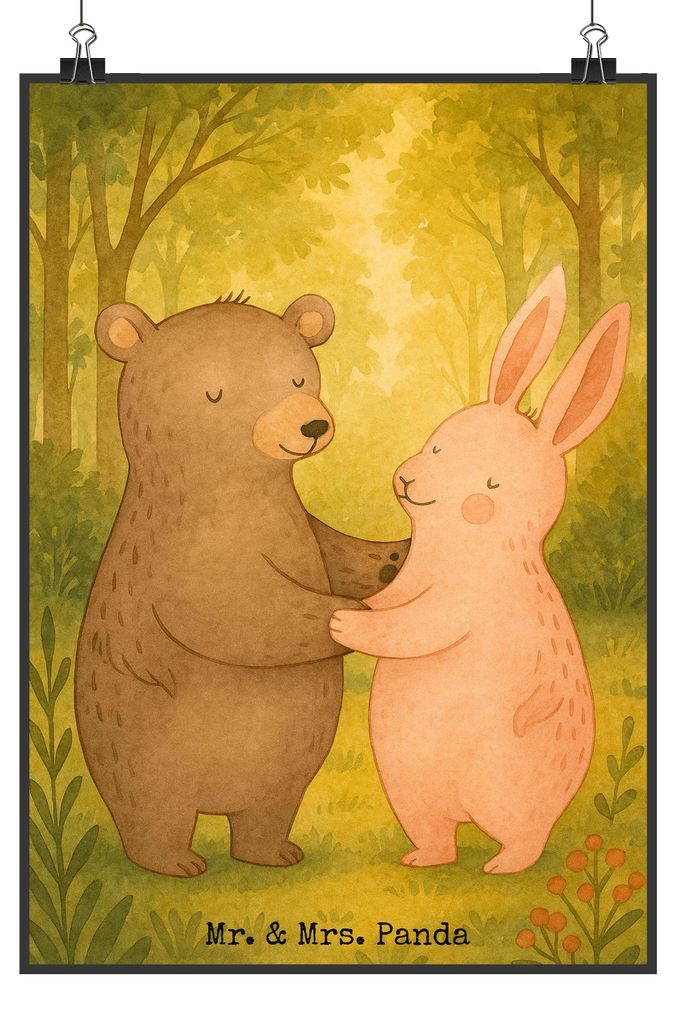 Mr. & Mrs. Panda Bild Bär und Hase Umarmen Design DIN A1 - Weiß - Geschenk, kunstdruck poster, Freundin, für Immer, BFF, Wanddekoration, Wandbil...