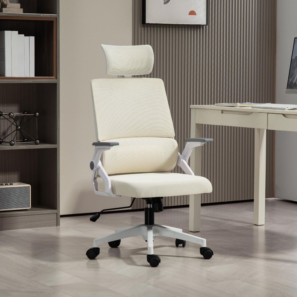 Bürostuhl Mesh Beige, Schreibtischstuhl Kopfstütze Produktbild 