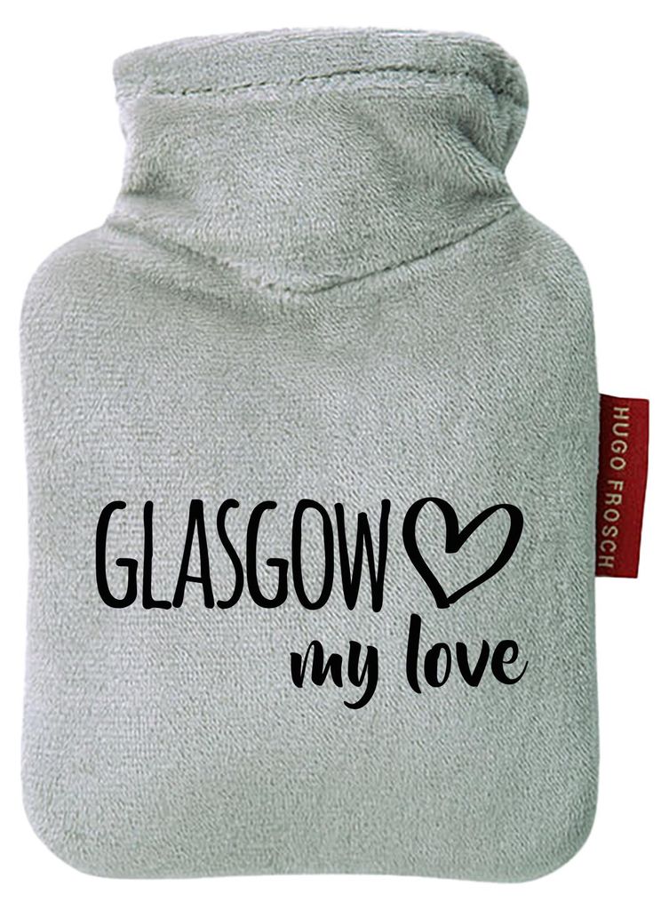 Huuraa Mini-Wärmflasche Glasgow my love 0,2 Liter Grey Mini Veloursbezug Taschenwärmer Geschenkidee