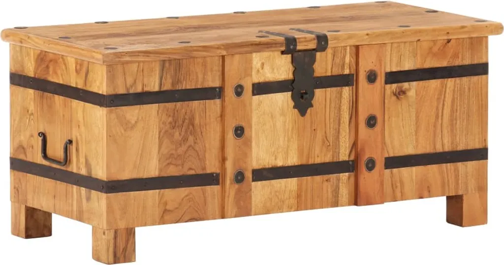 Malle de Rangement en Acacia Massif 90 cm pour Salon et Chambre Chic