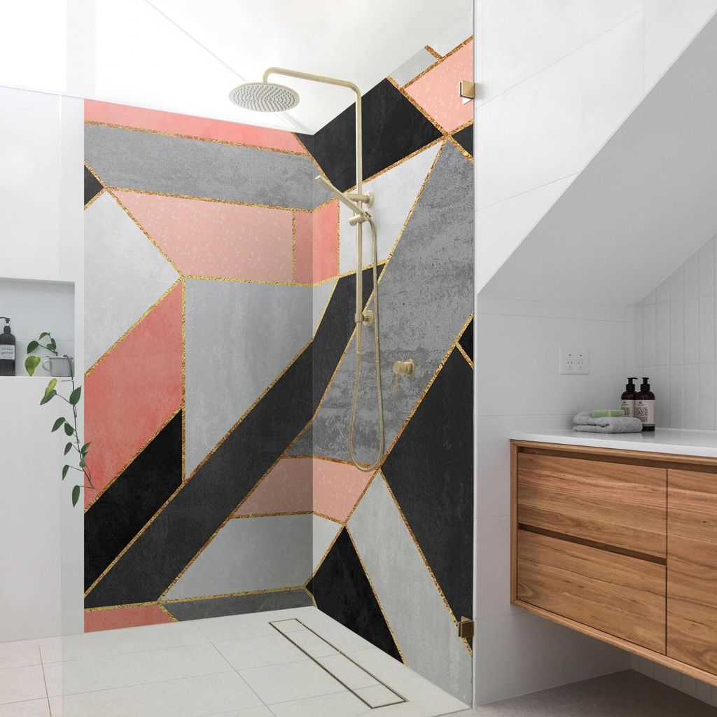 Duschrückwand Muster selbstklebend - 0.61 mm Wandpaneel wasserfest Geometrisch rosa Aquarell Abstrakt Badrückwand fugenlos Premium matt 90x210 cm
